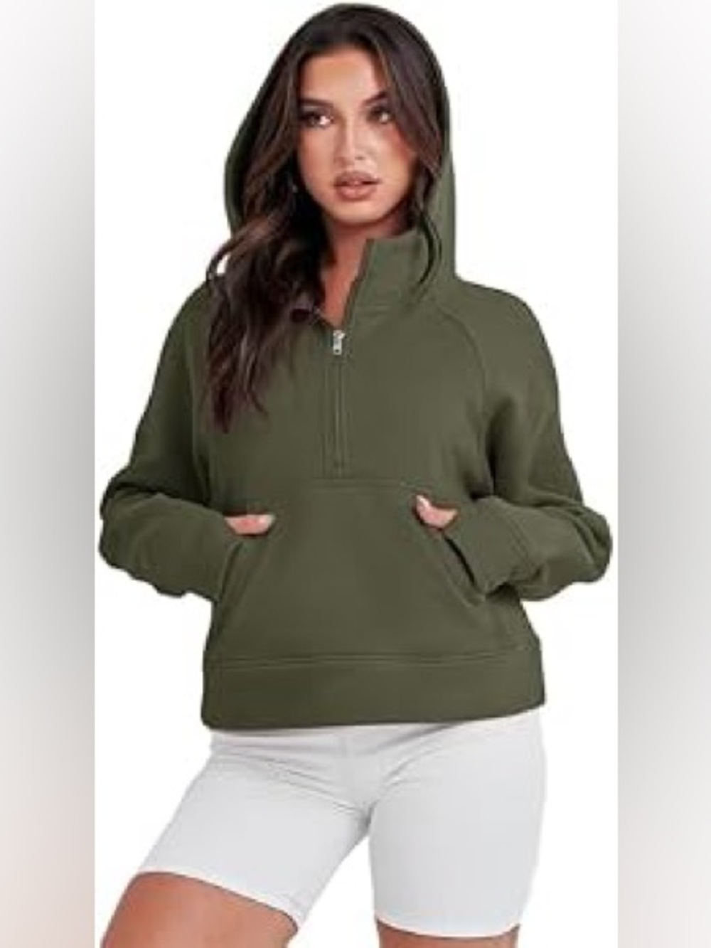 Anrabess Half-Zip Hooded Pullover Sweatshirt Sweater Size L Earthy Olive Green